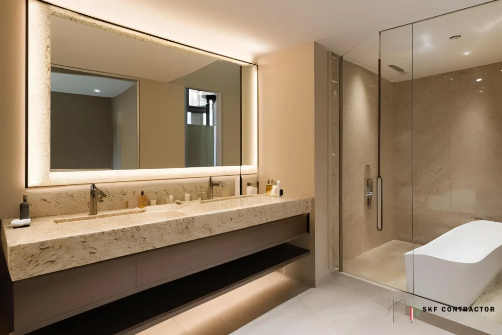 Colonial Gold granite bathroom vanity countertop with warm cream tones