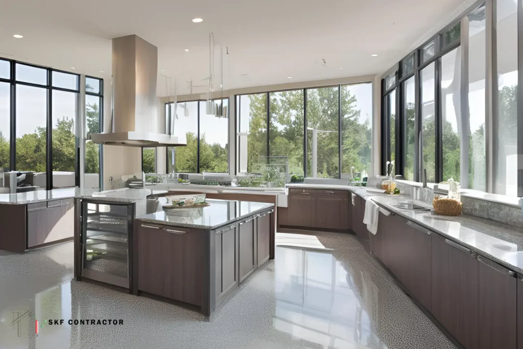 Steel Grey granite countertop in modern open-plan kitchen