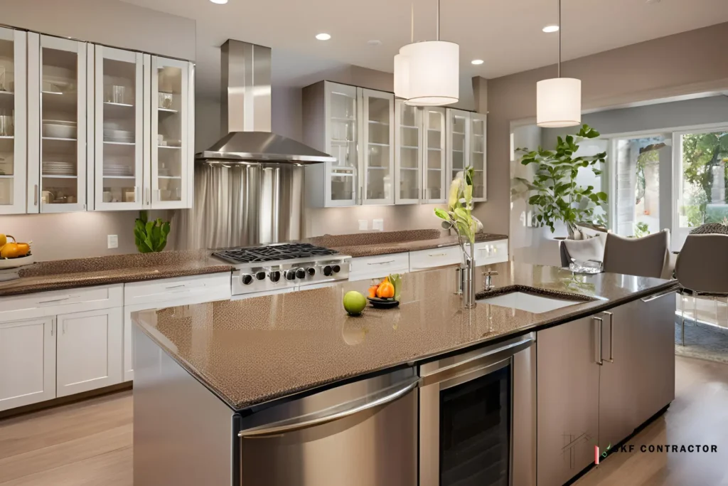 Desert Brown granite kitchen countertop with speckled beige tones