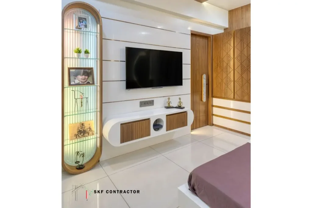 L-shaped TV unit with wardrobe combination for bedroom