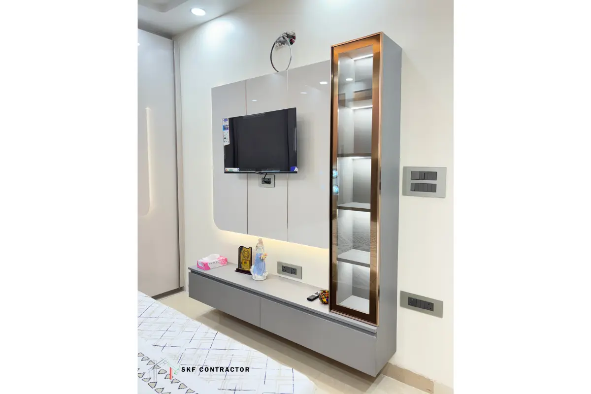 Floating Wall-Mounted TV Unit with Open Shelves