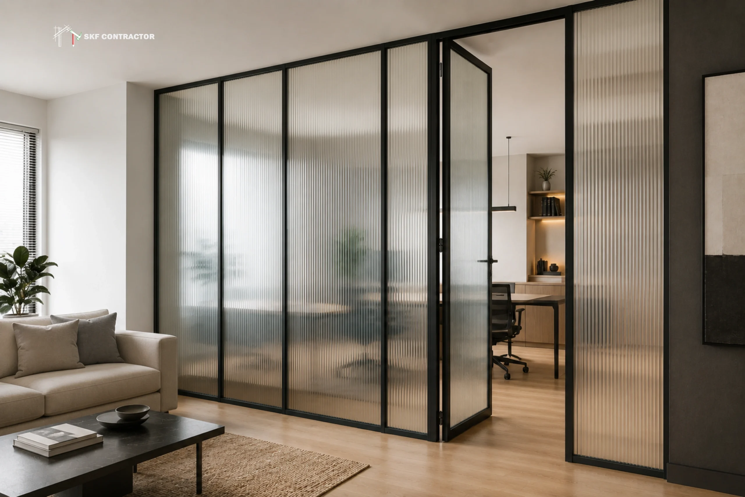 Frosted or fluted glass partitions