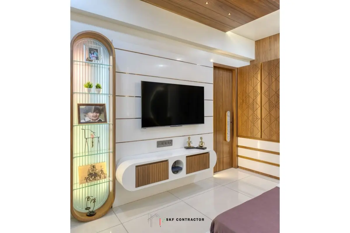 Two-Tone Colour-Blocked PVC TV Unit