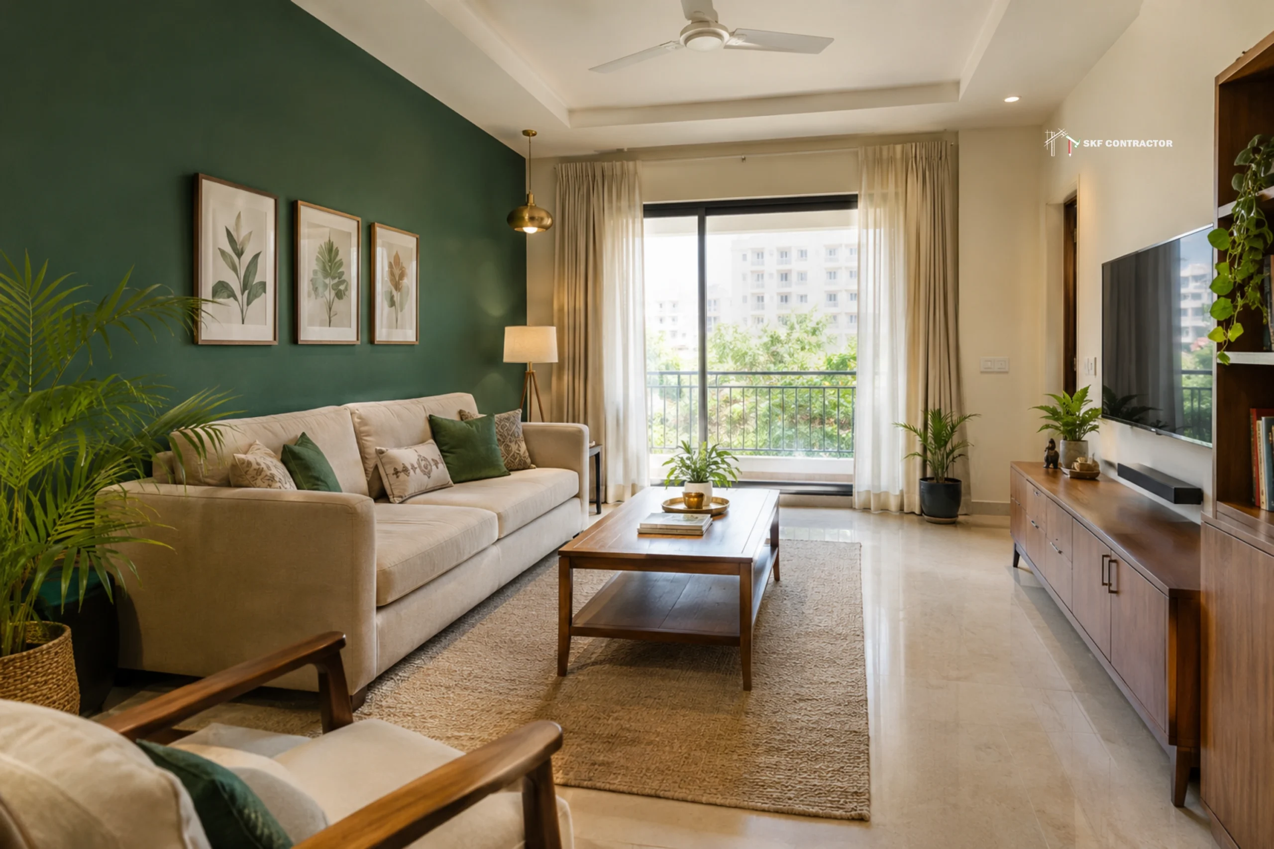 Deep Emerald Green with Warm White