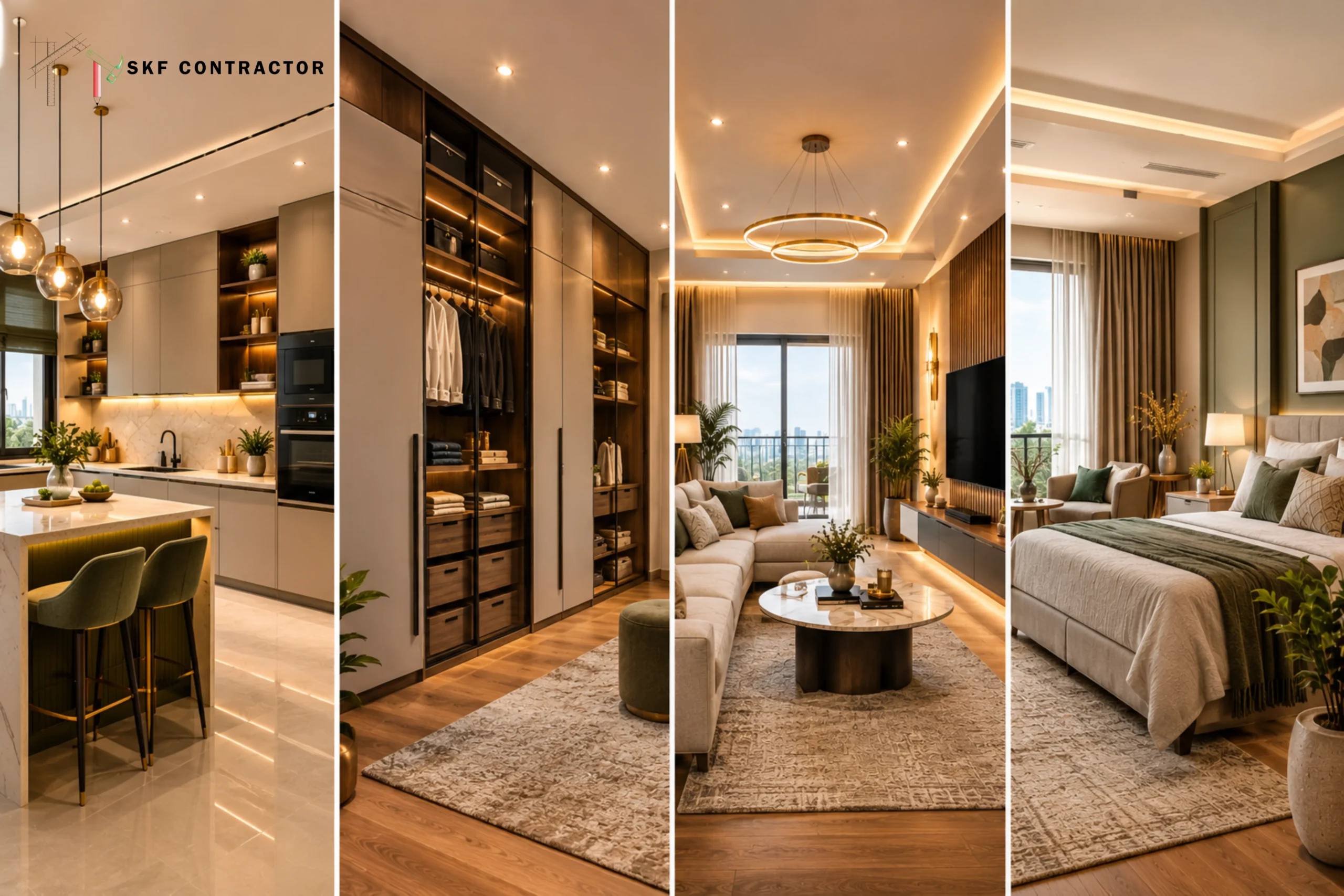 Kitchen, Wardrobe, Lighting and Color Planning
