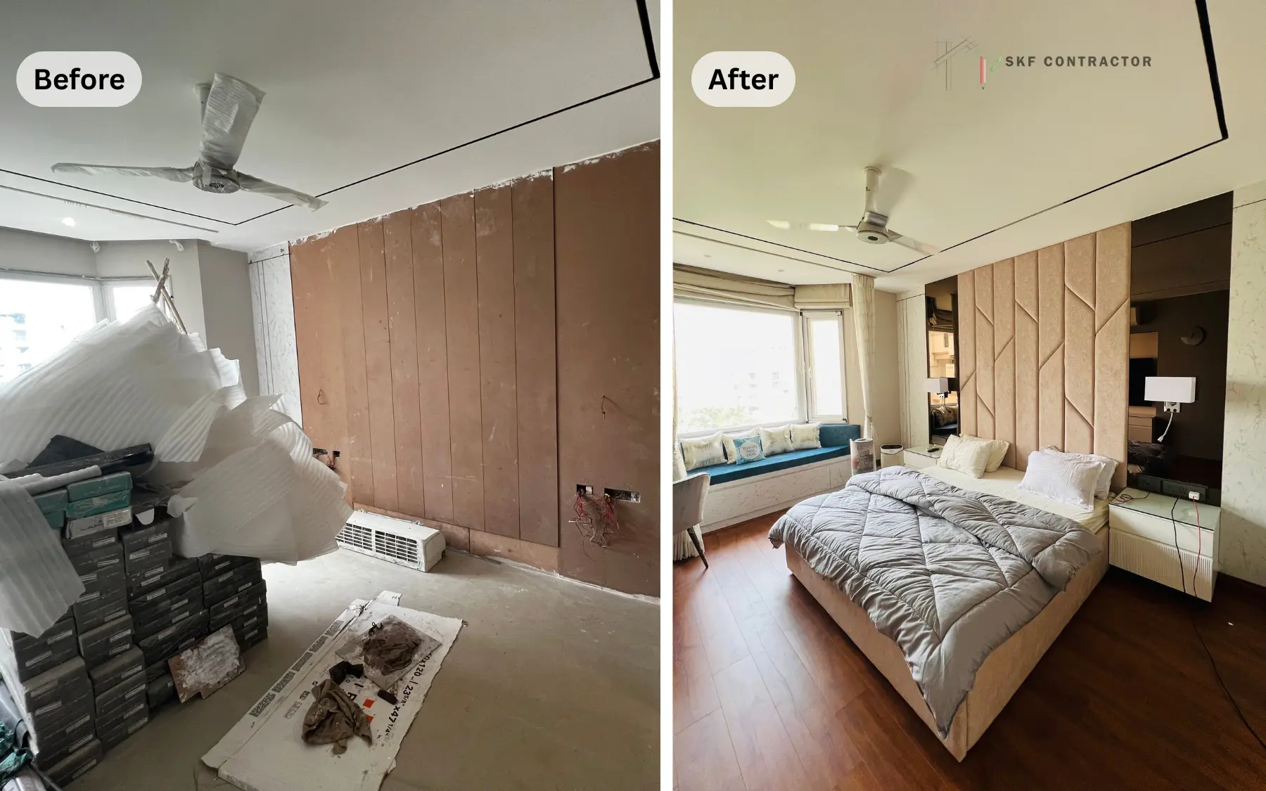 Renovated Delhi flat with new flooring, false ceiling and fresh paint