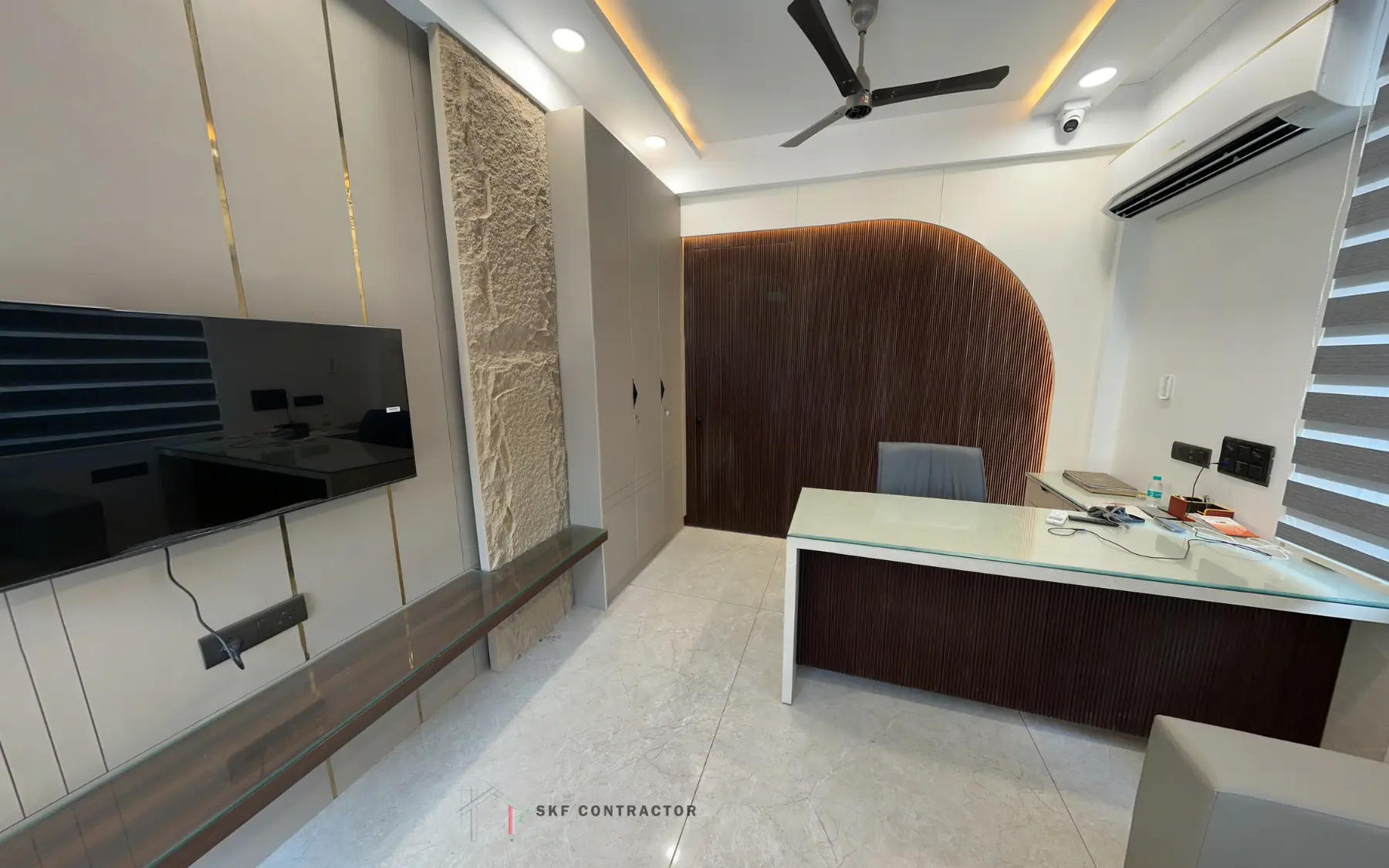 Office interior with workstations and reception, designed by SKF Contractor in Delhi NCR